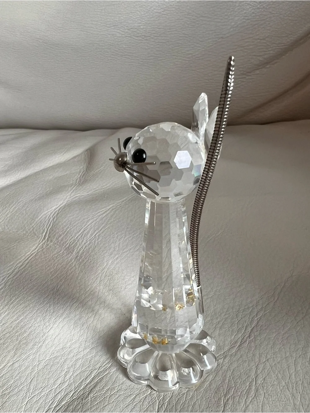 Swarovski Clear Crystal Cat Figurine with Silver Tail & Whiskers Signed